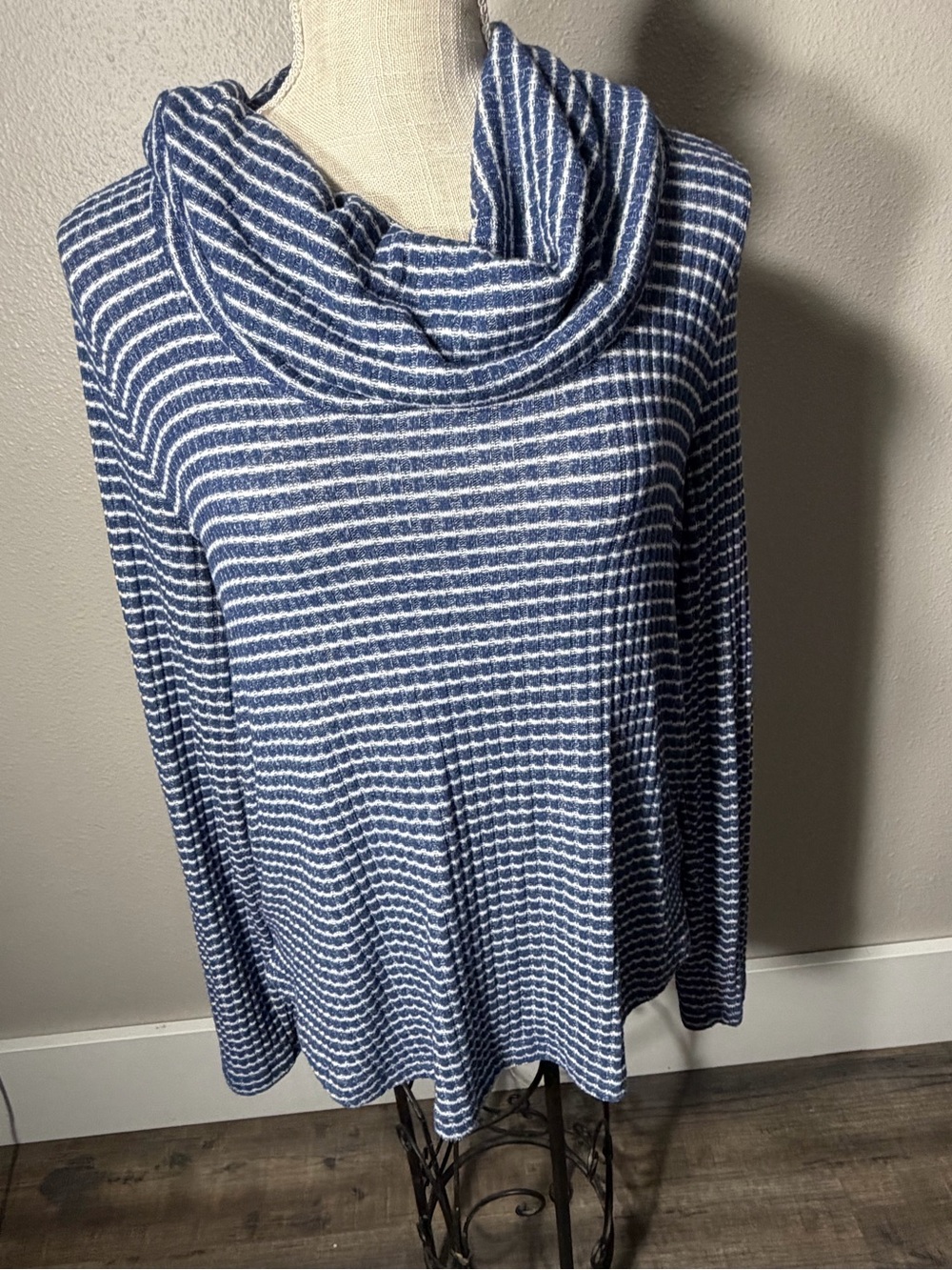 Lucky Brand Blue and White Striped Cowl Neck Tunic